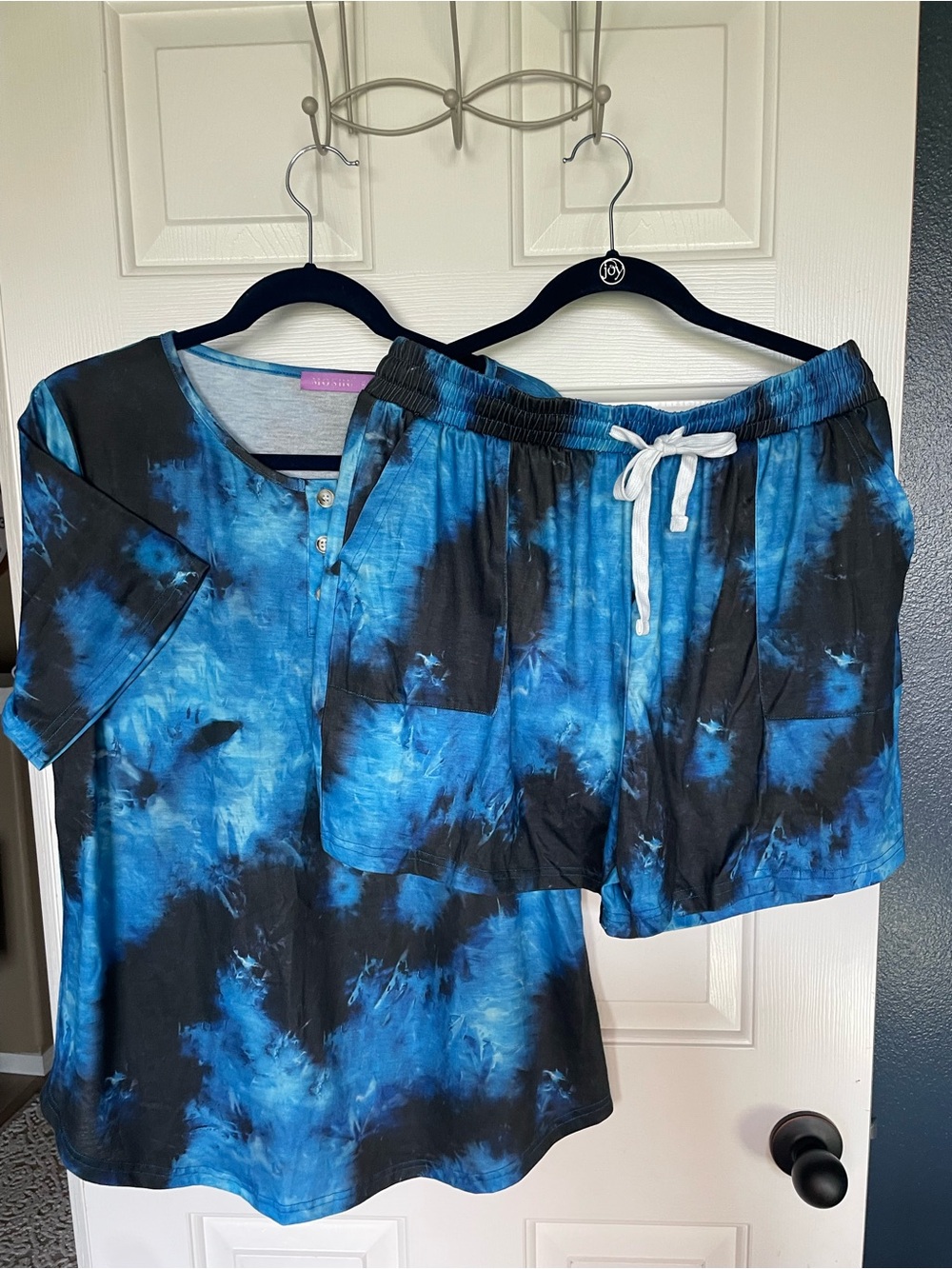 Blue Tie-Dye Women's Top and Shorts Set - Relaxed Loungewear